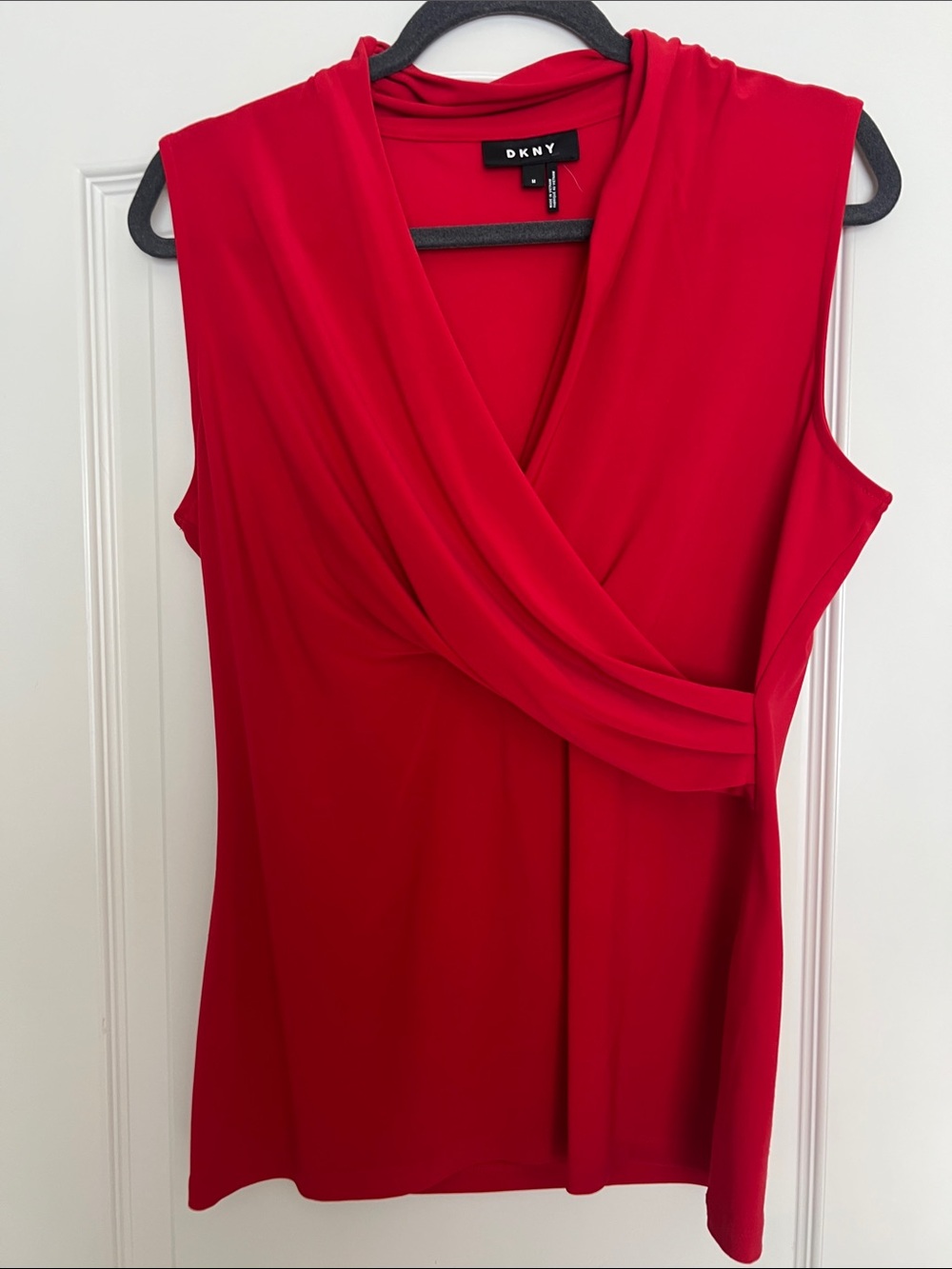 DKNY Red Sleeveless Draped Wrap-Front Top